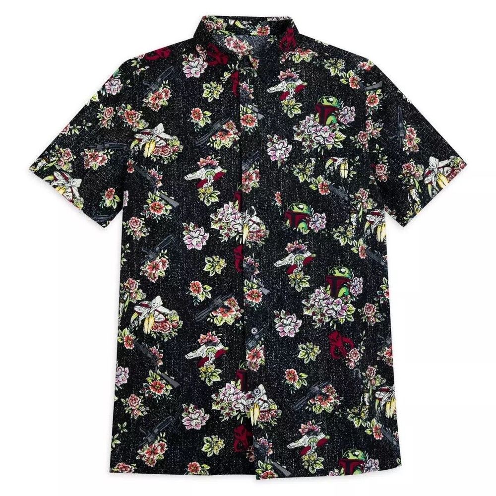 Star Wars Boba Fett Woven Floral Collared Button Shirt Size M